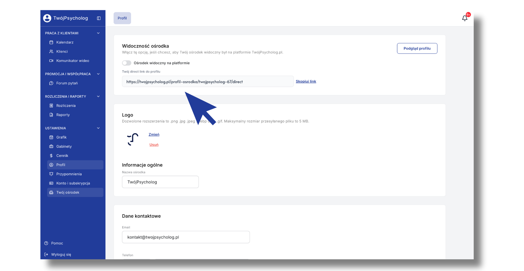 Zrzut ekranu: Gdzie znajdę mój Direct Link?