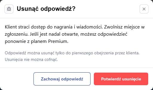 Okno potwierdzenia usunięcia nieobejrzanej odpowiedzi